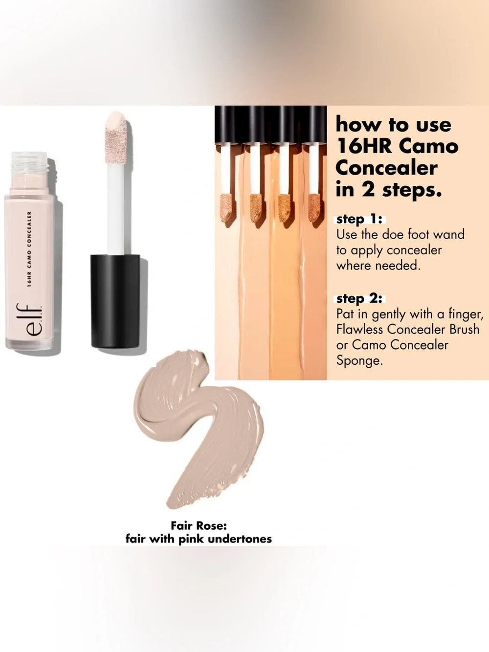 e.l.f. 16HR Camo Concealer (Fair Rose) NIB 6 ml / 0.2 fl oz